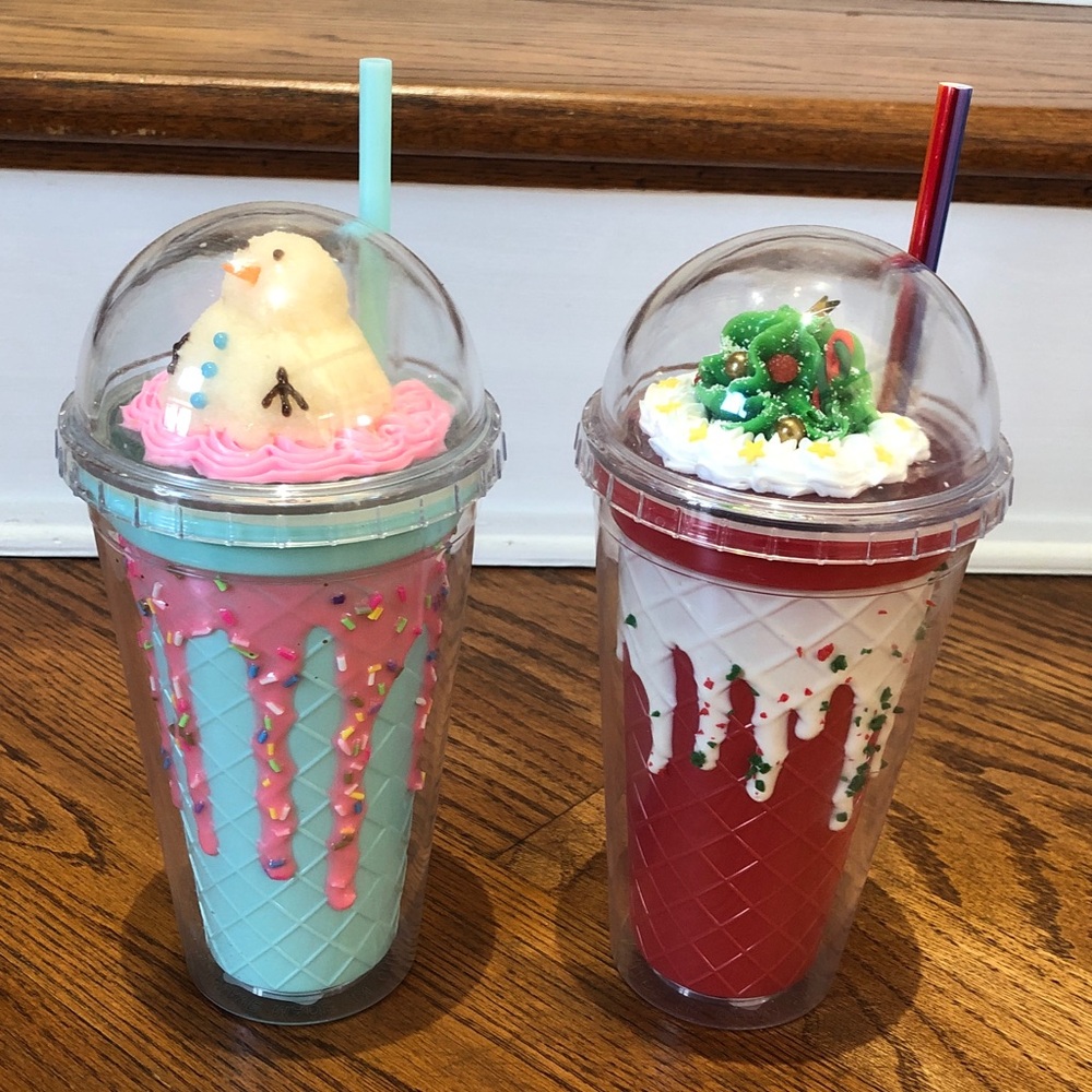 Festive Tree Christmas Tumbler & Christmas Melting Snowman Tumbler -TWO Like New